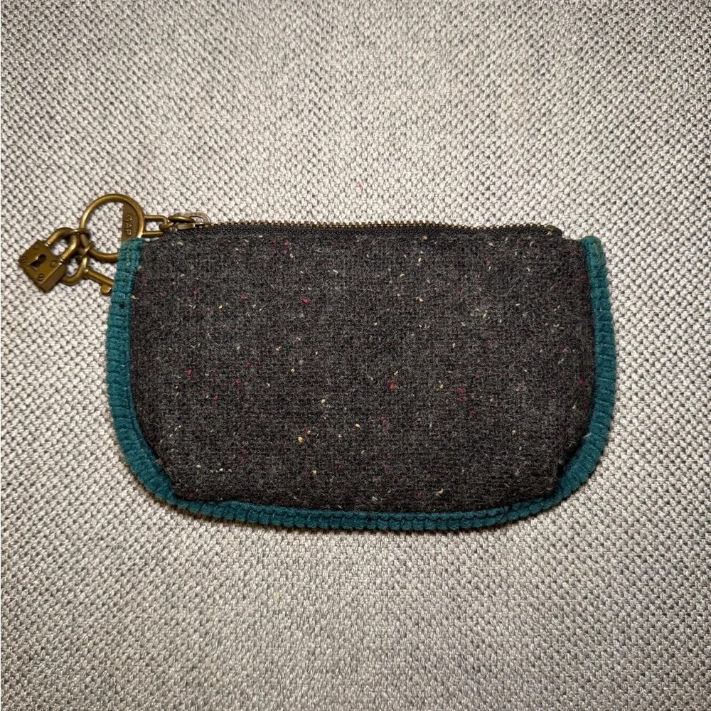 GAP Y2K mini wool clutch purse in gray tweed with teal corduroy accents